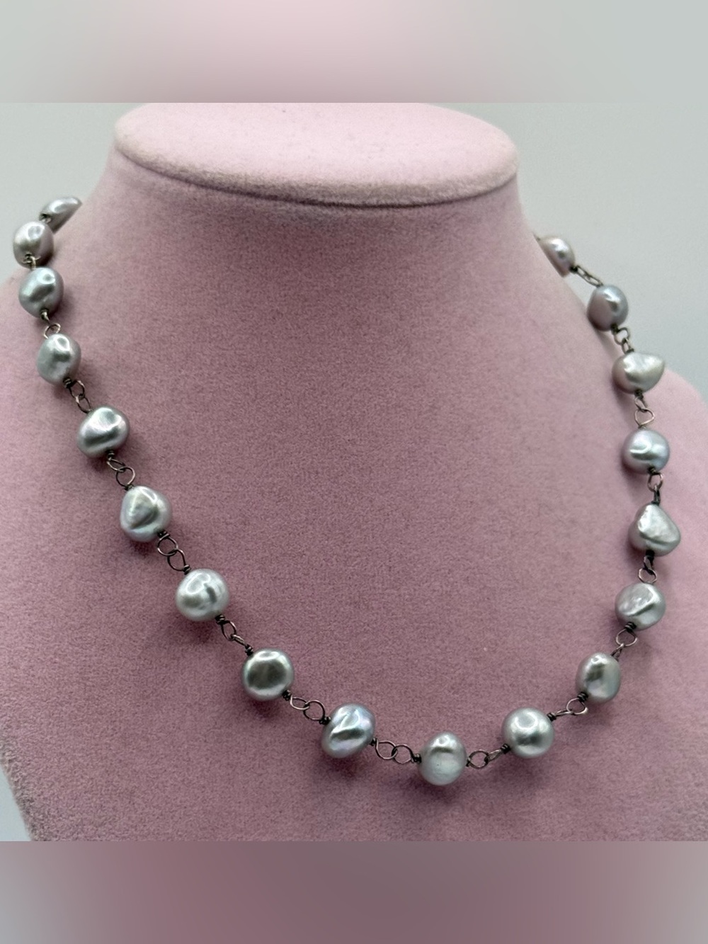 Sterling Silver Gray Freshwater Pearl Station Necklace